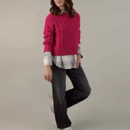 American Eagle Outfitters Pink Crochet Pattern Sweater-picture-1