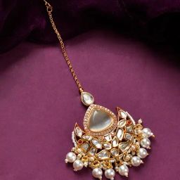 Voylla Gold Kundan Elegance Maharani Pearl Maang Tikka-picture-9