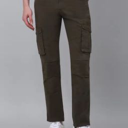 Cantabil Olive Green Regular Fit Cargo Jeans-image-30