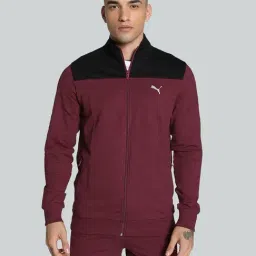 Puma Red Cotton Slim Fit Colour Block Sports Jacket-image-78