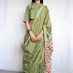 Chidiyaa Light Green Floral Ajooni Saree-picture-10
