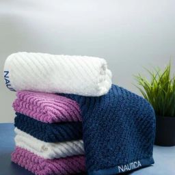 Nautica Cross View Navy, White & Lilac Cotton 600 GSM Fluffy Zero Twist Hand Towel - Set of 6-42