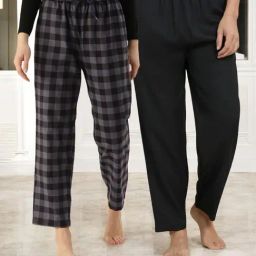 Kryptic Black & Grey Melange Cotton Relaxed Fit Printed Lounge Pants - Pack of 2-image-99