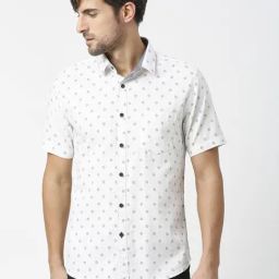 Dragon Hill White Cotton Slim Fit Printed Shirt-image-85