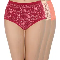 Amante Red & Peach Cotton Printed Full Brief Panties - Pack Of 3-image-37
