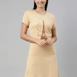 TWIN BIRDS Beige Printed Sleep Tee-image-74