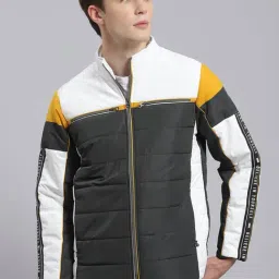 Monte Carlo Green Regular Fit Colour Block Quilted Jacket-image-67