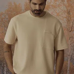 Andamen Men Solid Round Neck Cotton Oversized T-shirt-image-5