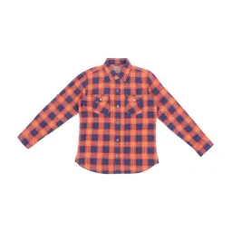 Gini & Jony Kids Orange & Blue Cotton Plaid Shirt-image-35