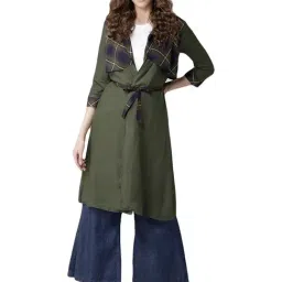 Style Quotient Olive Green & Navy Cotton Plaid Pattern Shrug-95