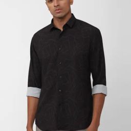 V Dot Black Slim Fit Printed Shirt-image-17
