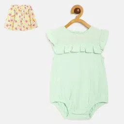 MINIKLUB Kids Light Green Printed Bodysuit with Skirt-image-36