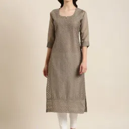 SHOWOFF Light Brown Cotton Embellished Kurta-image-51
