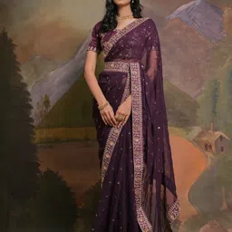 Sangria Georgette Embellished Saree With Matching Blouse-image-56