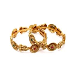 Karatcart Floral Design Gold-Plated Laxmi Mata Temple Bangles for Women - Set of 2 image 4