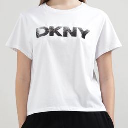 DKNY Women Typography Printed Round Neck Cotton Ombre Sequin Logo Cropped T-shirt-image-24