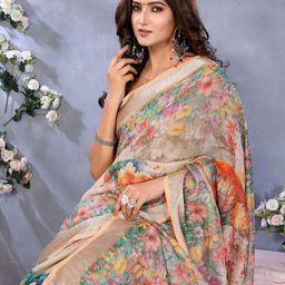 PAMPER YOURSELF Floral Zari Linen Blend Saree-image-30
