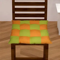 Lushomes Orange Colored & Green Cotton Square Chair Pads-10