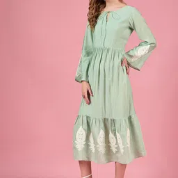 all about you Bohemian Embroidered Bell Sleeve Fit & Flare Midi Dress-image-52
