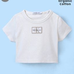 Calvin Klein Cotton Half Sleeves Text Printed Slim Fit T-Shirt  - White-image-2
