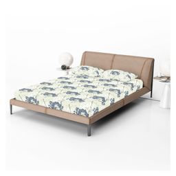 Divine Casa 100% Cotton 144 TC Cotton Floral Pattern Elastic Fitted Bedsheets Double Size with 2 Pillow Covers - Cream & Grey-image-34