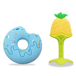 Chinmay Kids Silicone Baby Donut and Stand Teether Shape Baby Teething Toy Cartoon BPA Free Teether (Blue -Yellow)-image-80