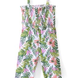 Babyhug Single Jersey Knit Sleeveless Jumpsuits with Floral Print - White & Green-image-23