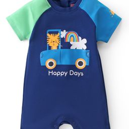 Babyhug 100% Cotton Interlock Knit Raglan Sleeves Romper With Cars Print - Navy Blue-image-86