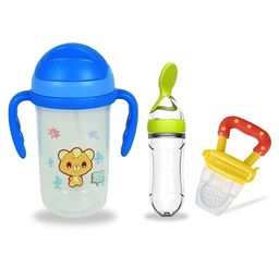 Chinmay Kids Soft Straw Anti Slip Feeding Sipper with Fruit Feeder & Soother - Blue & Yellow-16