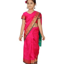Aarika Half Sleeves  Abstract Embroidered Blouse & Saree - Rani Pink-image-42