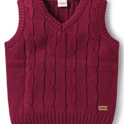 Babyhug Knitted Sleeveless Pullover Sweater Vest with Cable Knit Design - Wine-image-87