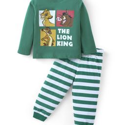 Babyhug Disney Single Jersey Knit Full Sleeves Night Suit with Simba & Friends Graphics - Green-picture-13