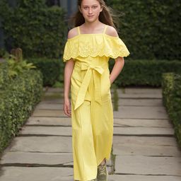 Naughty Ninos Rayon Cold Shoulder Sleeves Schiffli Embroidered Jumpsuit - Yellow-image-61