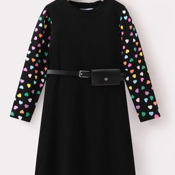 Kookie Kids Full Sleeves Party Frock With Heart Print - Black-image-68