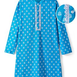 EARTHY TOUCH Single Jersey Knit Full Sleeves Floral Printed Kurta - Light Blue-image-15