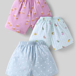 Simply Sinker Knit Knee Length Shorts With Bee Fruit & Polka Dot Print Pack of 3 - Purple Sea Green & Light Blue-image-15