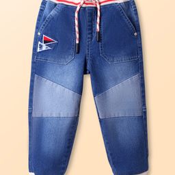 Babyhug Denim Full Length Washed Jeans With Stretch and Patch Embroidery - Blue-image-89