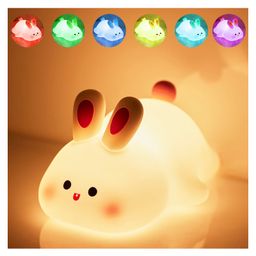 VGRASSP Color Changing Rabbit Face Silicone Night Lamp Toy For Kids - Soft Rechargeable Squishy Animal Light For Baby And Toddlers - Color May Vary-2
