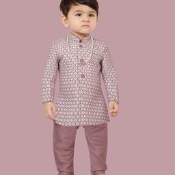 little desi Net Full Sleeves Abstract Printed Kurta Pyjama With Necklace Set - Lavender-image-75