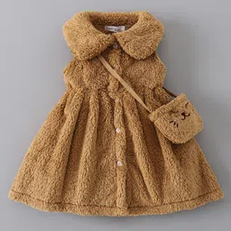 Mark & Mia Sleeveless Winter Frock With Sling Bag - Brown-picture-45