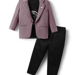 Dapper Dudes Full Sleeves Self Designed Blazer With Typography Printed Tee & Pant Set - Lilac-image-76