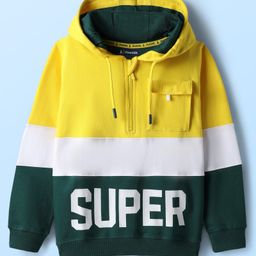 Pine Kids Cotton Knit Full Sleeves Hooded Sweatshirts With Super Text Print - Yellow & Green-image-76
