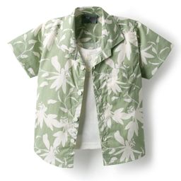 Dapper Dudes Half Sleeves Leaves Printed Shirt With Attached Tee - Green-image-56