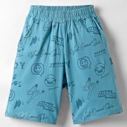 Taeko Single Jersey Knit Knee Length Shorts With Text Print - Blue-image-56