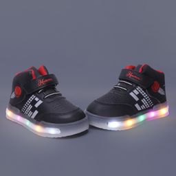 NEW STEPS Basketball Designed Colour Blocked LED Velcro Closure Shoes - Black-image-74