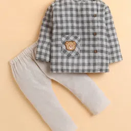 Polka Tots Cotton Woven Full Sleeves Checked Jhabla & Pant Set - Grey-picture-28