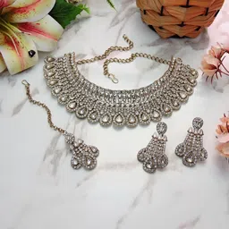 VATSALYA creation Alloy Gold- plated White Jewellery Set-image-62