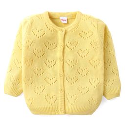Babyhug Knitted Full Sleeves Front Open Sweater Set With Heart Design & Cap - Yellow image 2