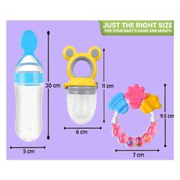 Joy Buzz Silicone Food Feeder Nibbler & Rattle Teether Combo Pack Of 2- Multicolor image 3