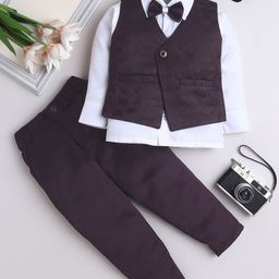 FOURFOLDS Boys Jacquard 3 Piece Suit Set With Bowtie-picture-14